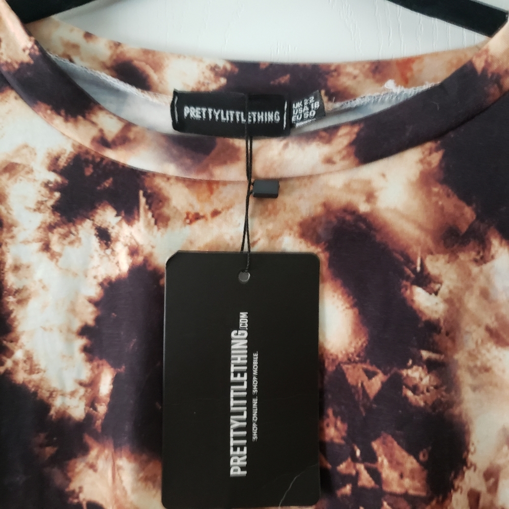 Nwt, PrettyLittleThing, Plus, Cream, Tie Dye, Round Neck Top. Size 18. - Picture 2 of 7
